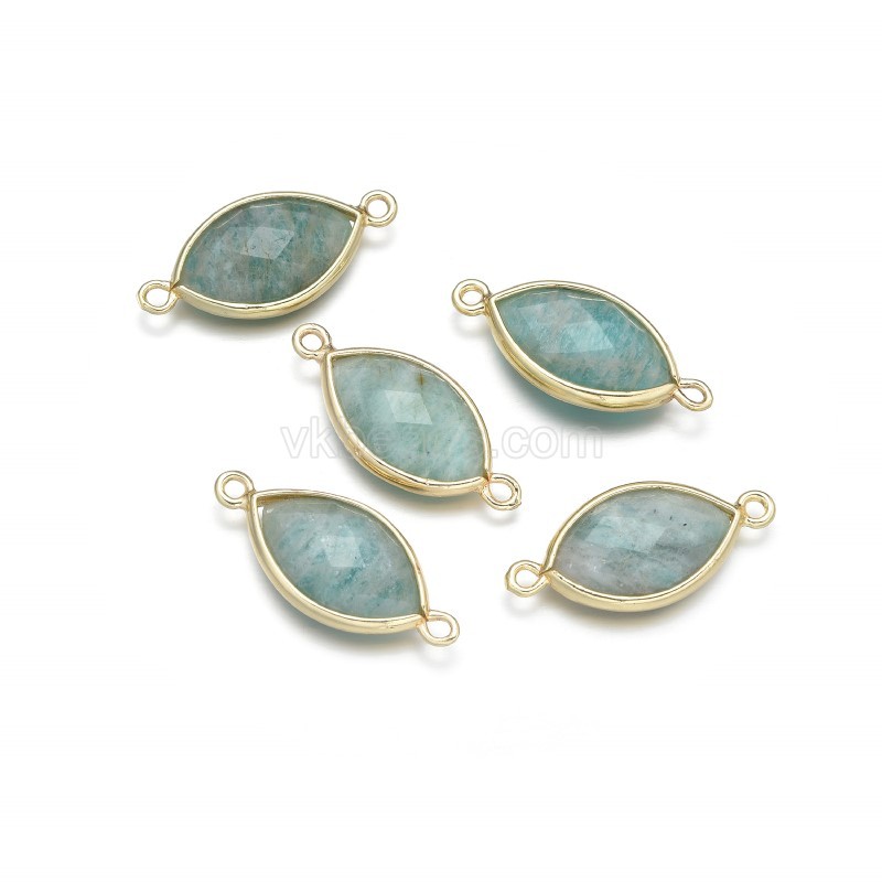 Gemstone Faceted Horse Eye Double Rings Connectors, with Gold Plated Base Metal Findings, Approx 12x25mm, Sell by Piece