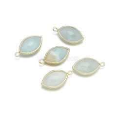 Gemstone Faceted Horse Eye Charms, with Gold Plated Base Metal Findings, Approx 11.5x22mm, Sell by Piece