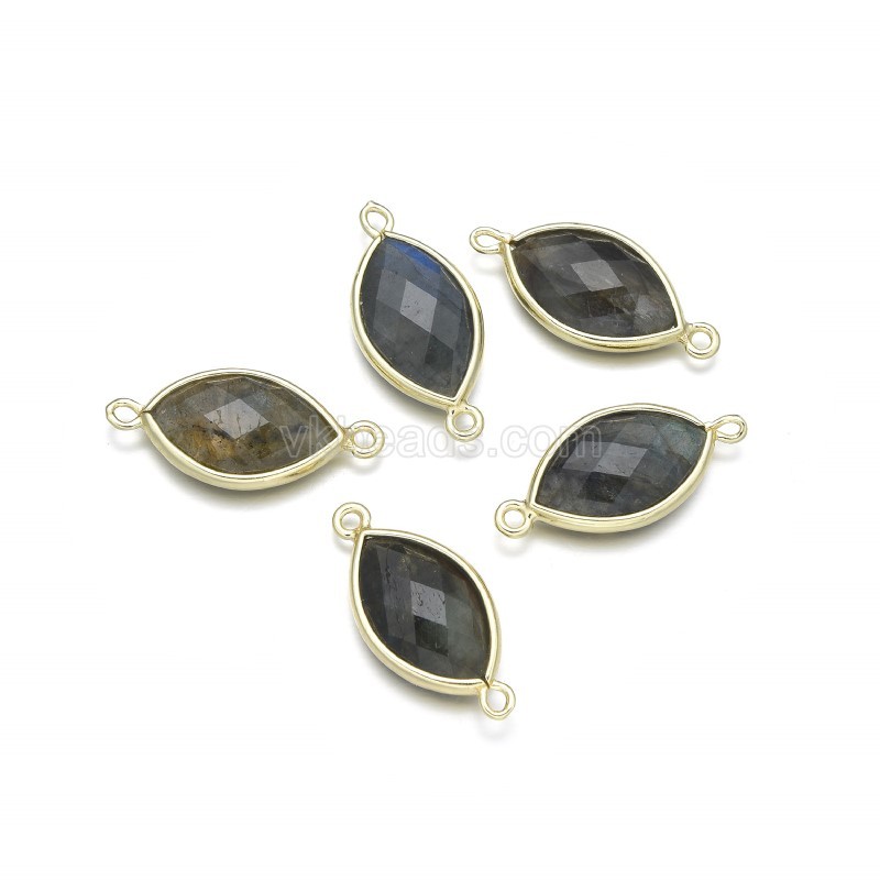 Gemstone Faceted Horse Eye Double Rings Base Metal Connectors, Approx 12x25mm, Sell by Piece