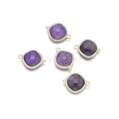 Gemstone Faceted Square Charms, with Base Metal Edge, Approx 14mm, Sell by Piece