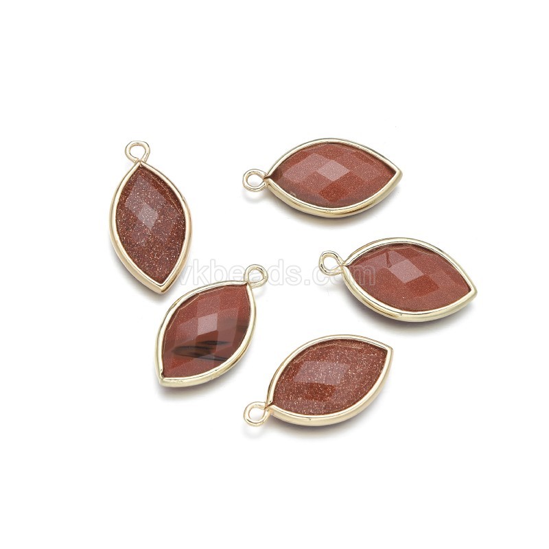 Gemstone Faceted Horse Eye Charms, with Gold Plated Base Metal Findings, Approx 11.5x22mm, Sell by Piece