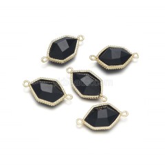 Gemstone Faceted Hexagon Double Rings Connectors with Base Metal Edge, Approx 13x25mm, Sell by Piece