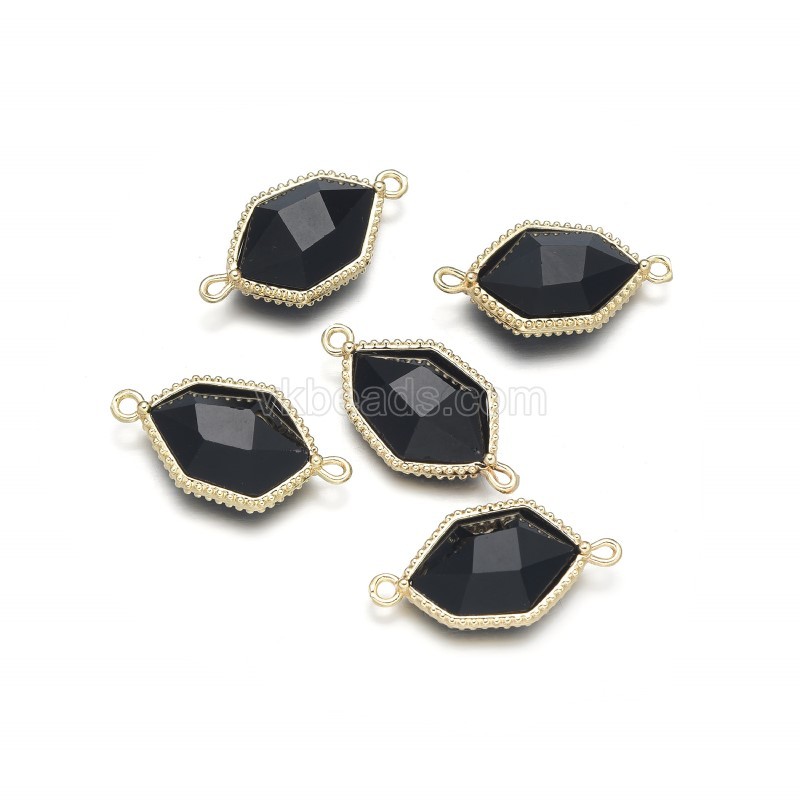 Gemstone Faceted Hexagon Double Rings Connectors with Base Metal Edge, Approx 13x25mm, Sell by Piece