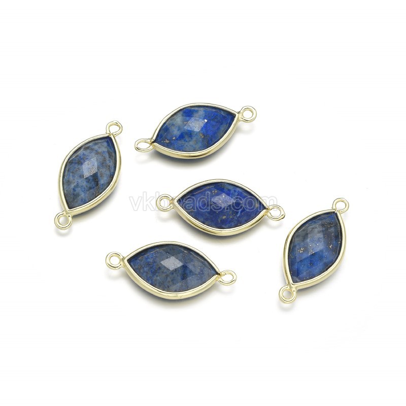 Gemstone Faceted Horse Eye Double Rings Connectors, with Gold Plated Base Metal Findings, Approx 12x25mm, Sell by Piece