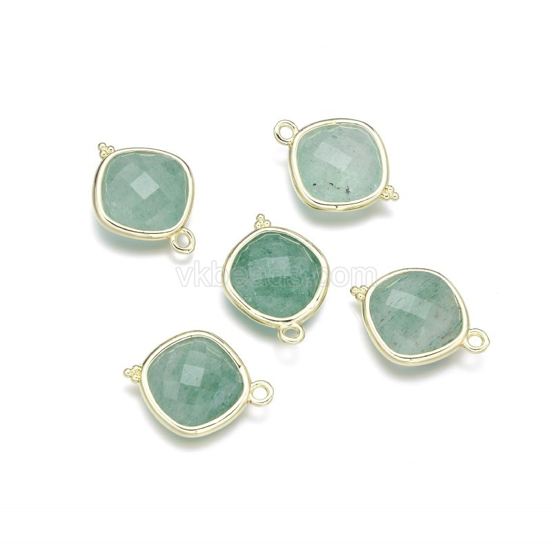 Gemstone Faceted Square Charms, with Base Metal Edge, Approx 14mm, Sell by Piece