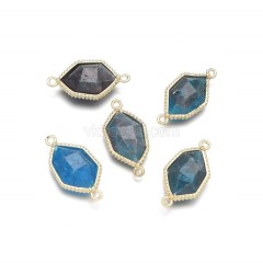 Gemstone Faceted Hexagon Double Rings Connectors with Base Metal Edge, Approx 13x25mm, Sell by Piece