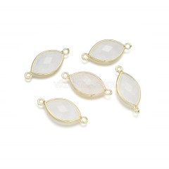 Gemstone Faceted Horse Eye Double Rings Base Metal Connectors, Approx 12x25mm, Sell by Piece
