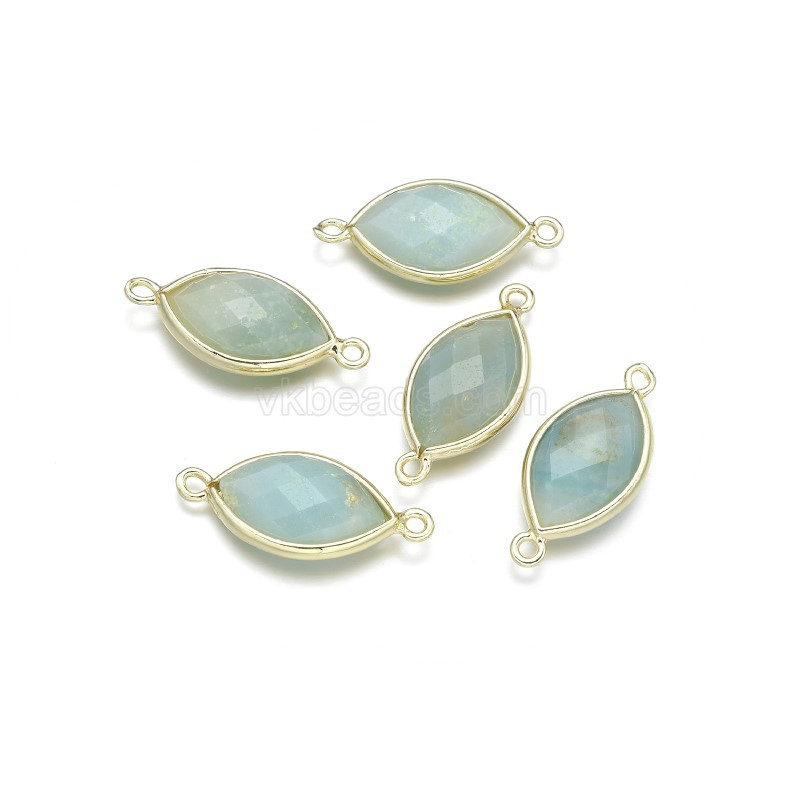Gemstone Faceted Horse Eye Double Rings Base Metal Connectors, Approx 12x25mm, Sell by Piece