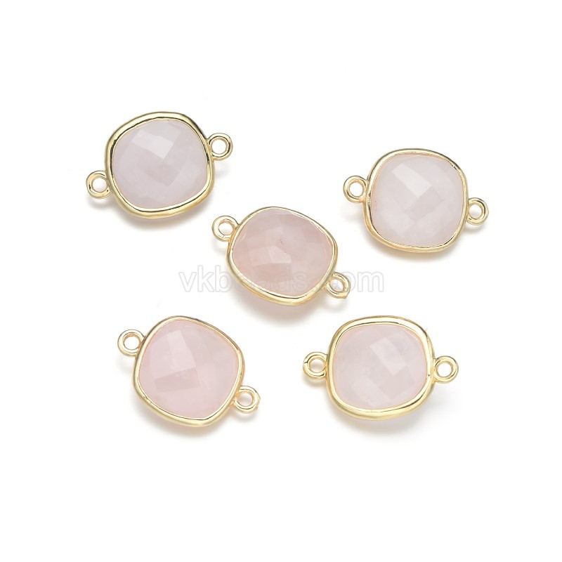 Gemstone Faceted Square Double Rings Base Metal Connectors, Approx 14mm, Sell by Piece
