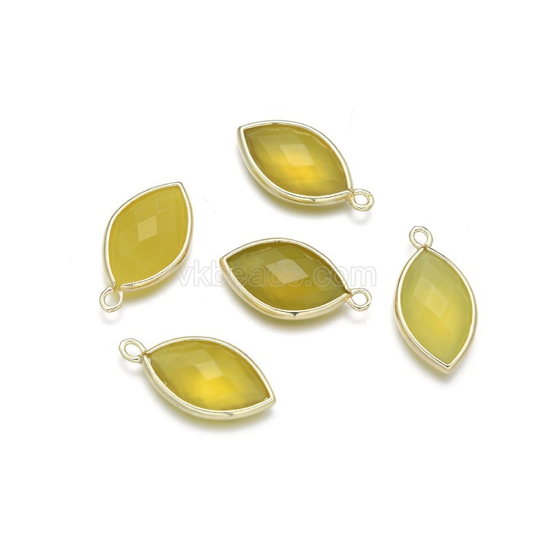 Gemstone Faceted Horse Eye Charms, with Gold Plated Base Metal Findings, Approx 11.5x22mm, Sell by Piece