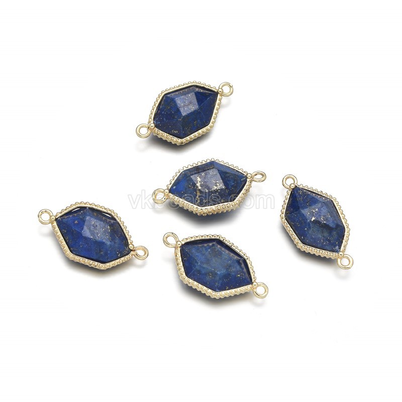 Gemstone Faceted Hexagon Double Rings Connectors with Base Metal Edge, Approx 13x25mm, Sell by Piece