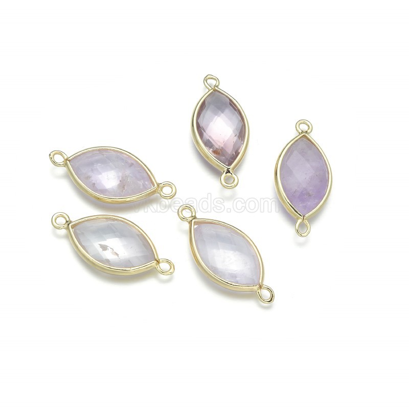 Gemstone Faceted Horse Eye Double Rings Base Metal Connectors, Approx 12x25mm, Sell by Piece