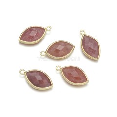 Gemstone Faceted Horse Eye  Charms, with Base Metal Edge, Approx 11.5x22mm, Sell by Piece