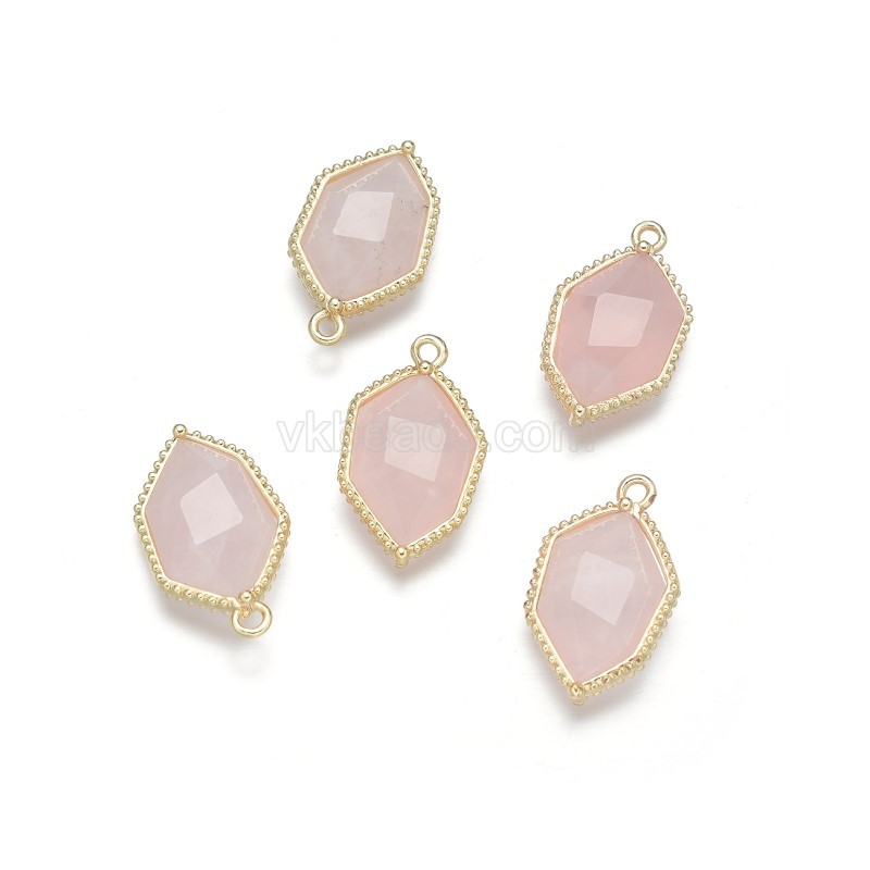 Gemstone Faceted Hexagon  Charms, with Base Metal Edge, Approx 13x23mm, Sell by Piece