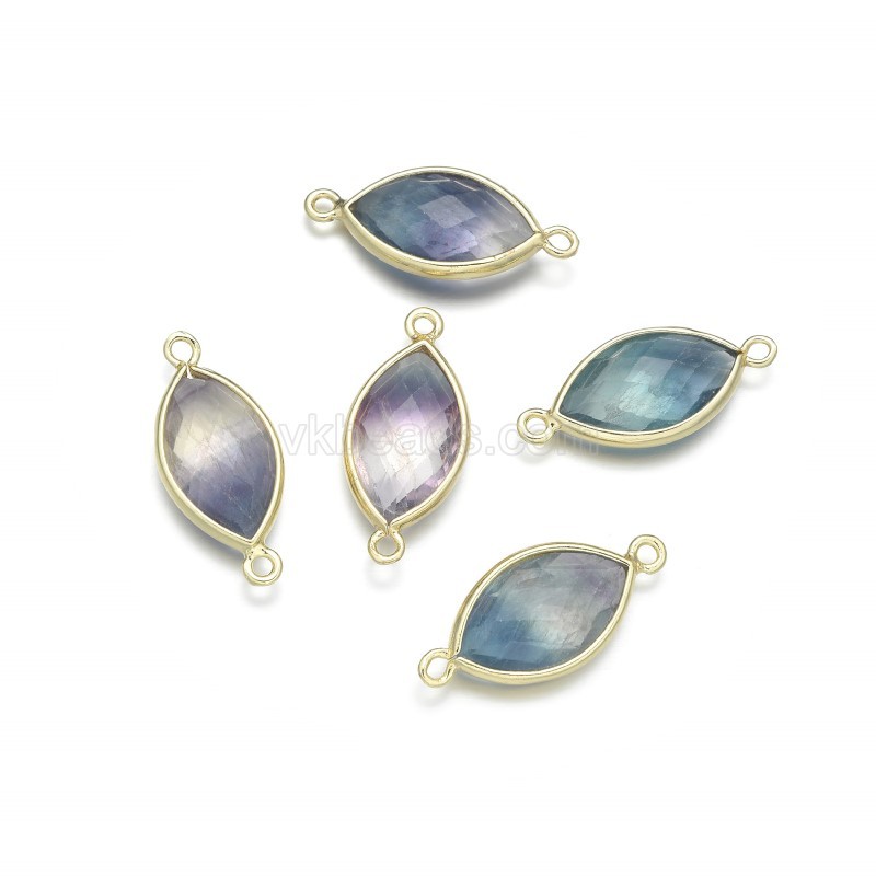 Gemstone Faceted Horse Eye Double Rings Base Metal Connectors, Approx 12x25mm, Sell by Piece