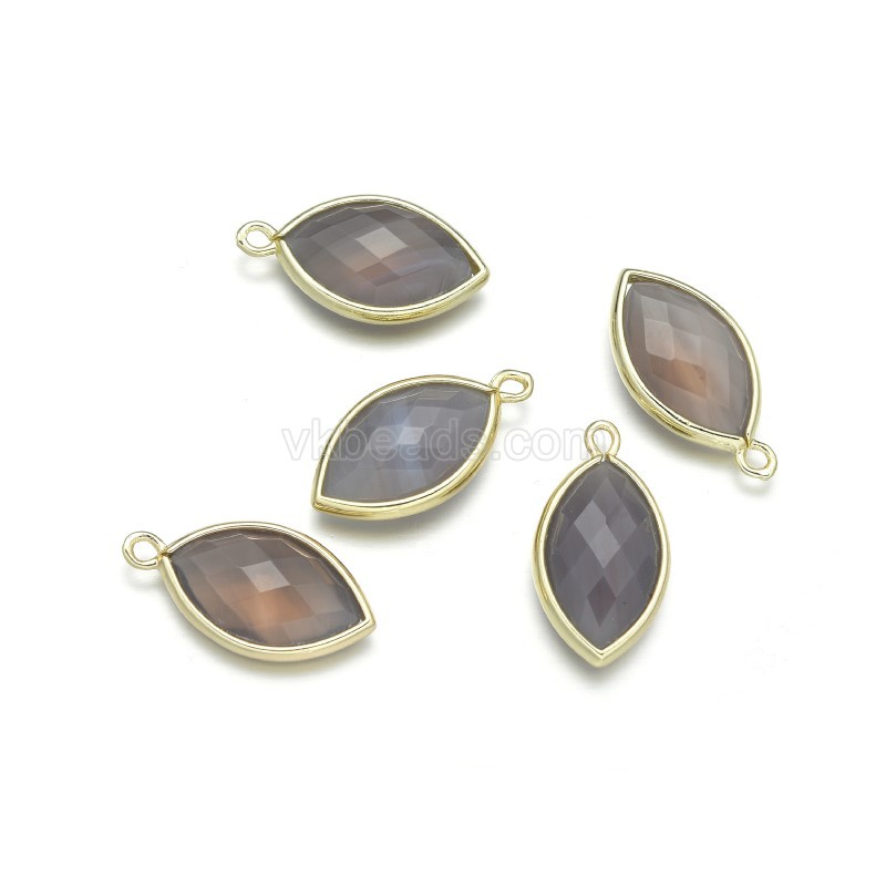 Gemstone Faceted Horse Eye  Charms, with Base Metal Edge, Approx 11.5x22mm, Sell by Piece