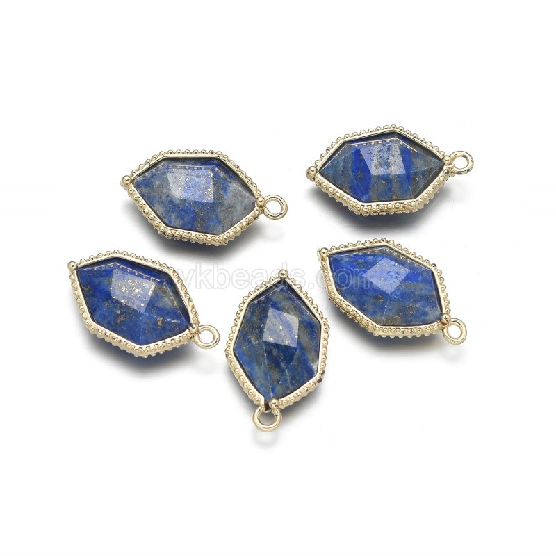 Gemstone Faceted Hexagon  Charms, with Base Metal Edge, Approx 13x23mm, Sell by Piece