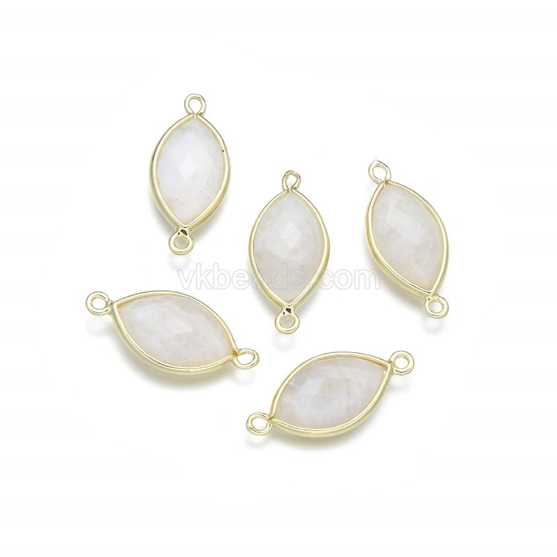 Gemstone Faceted Horse Eye Double Rings Connectors, with Gold Plated Base Metal Findings, Approx 12x25mm, Sell by Piece