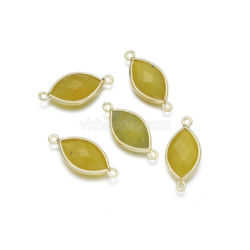 Gemstone Faceted Horse Eye Double Rings Base Metal Connectors, Approx 12x25mm, Sell by Piece