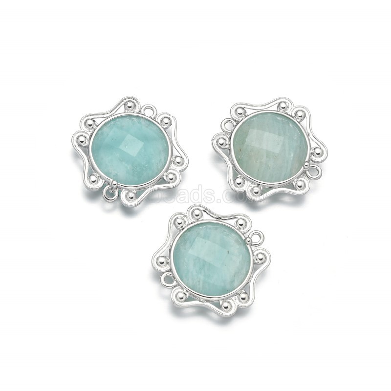 Gemstone Faceted Round Charms, with Silver Plated Base Metal Findings, Approx 24mm, Sell by Piece