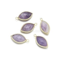 Gemstone Faceted Horse Eye Charms, with Gold Plated Base Metal Findings, Approx 11.5x22mm, Sell by Piece
