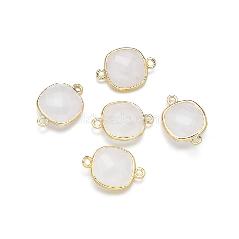 Gemstone Faceted Square Double Rings Base Metal Connectors, Approx 14mm, Sell by Piece