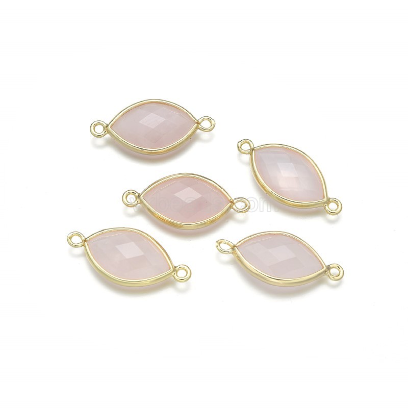 Gemstone Faceted Horse Eye Double Rings Connectors, with Gold Plated Base Metal Findings, Approx 12x25mm, Sell by Piece