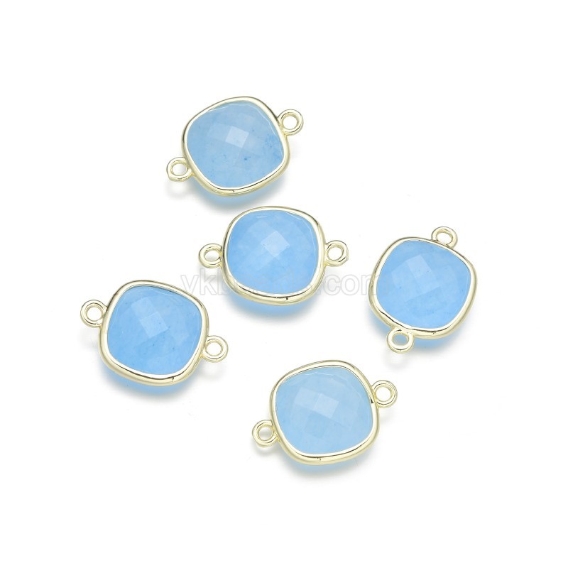 Gemstone Faceted Square Double Rings Base Metal Connectors, Approx 14mm, Sell by Piece