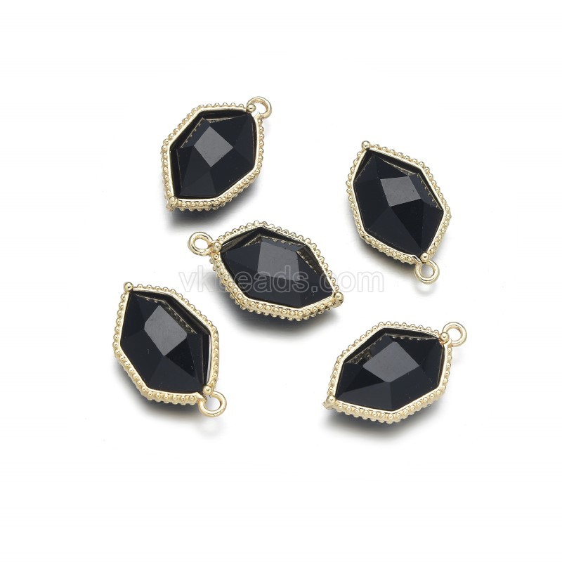 Gemstone Faceted Hexagon  Charms, with Base Metal Edge, Approx 13x23mm, Sell by Piece