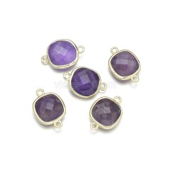 Gemstone Faceted Square Double Rings Base Metal Connectors, Approx 14mm, Sell by Piece