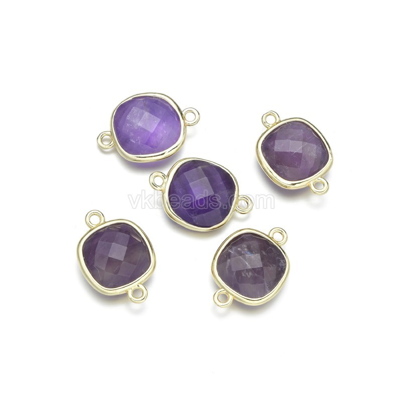 Gemstone Faceted Square Double Rings Base Metal Connectors, Approx 14mm, Sell by Piece