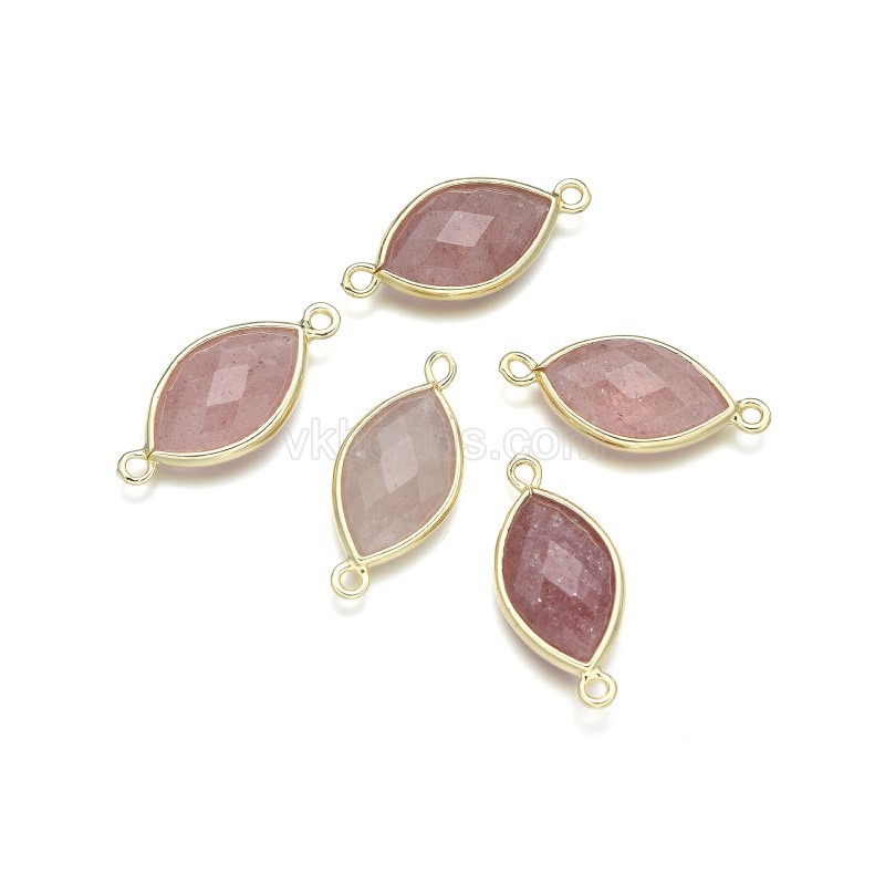Gemstone Faceted Horse Eye Double Rings Connectors, with Gold Plated Base Metal Findings, Approx 12x25mm, Sell by Piece