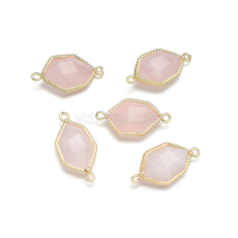 Gemstone Faceted Hexagon Double Rings Connectors with Base Metal Edge, Approx 13x25mm, Sell by Piece