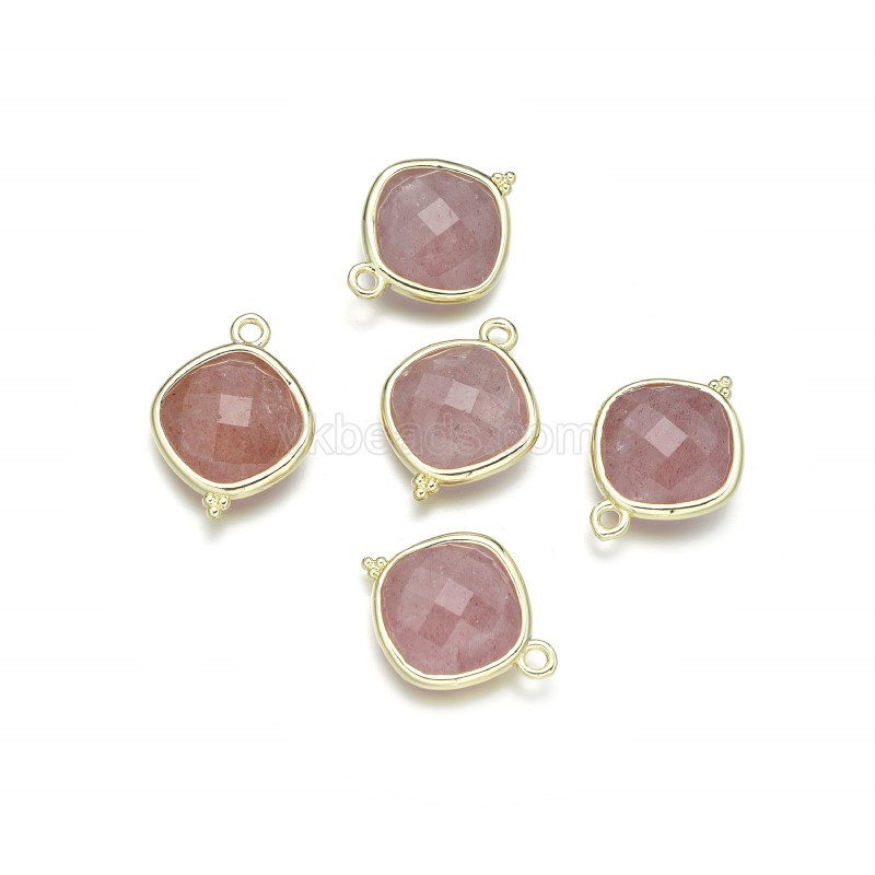 Gemstone Faceted Square Charms, with Base Metal Edge, Approx 14mm, Sell by Piece