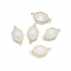 Gemstone Faceted Hexagon Double Rings Connectors with Base Metal Edge, Approx 13x25mm, Sell by Piece