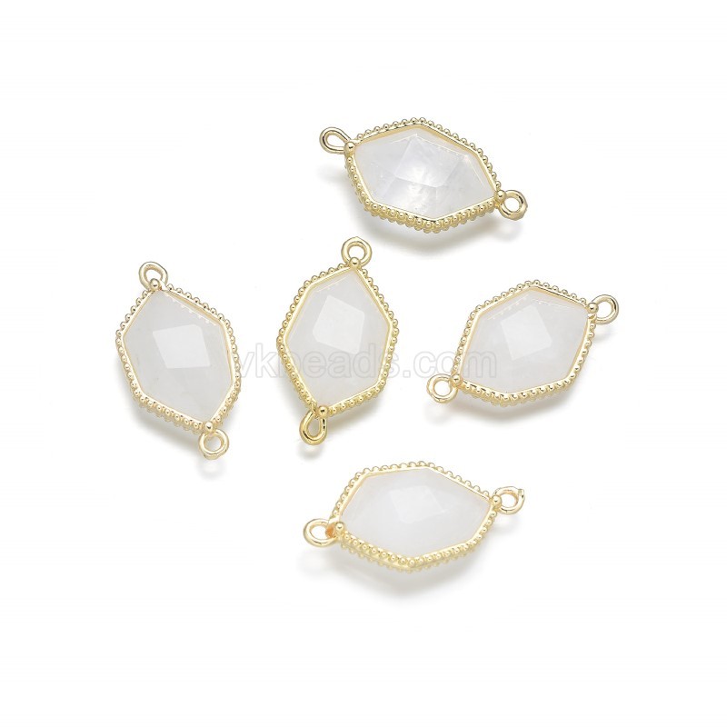 Gemstone Faceted Hexagon Double Rings Connectors with Base Metal Edge, Approx 13x25mm, Sell by Piece