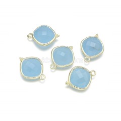 Gemstone Faceted Square Charms, with Base Metal Edge, Approx 14mm, Sell by Piece