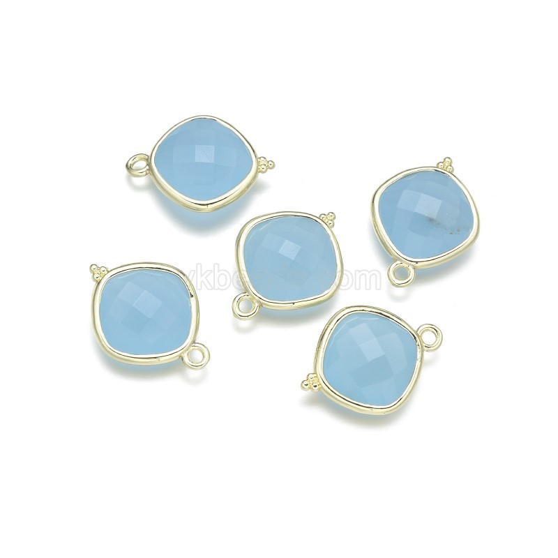 Gemstone Faceted Square Charms, with Base Metal Edge, Approx 14mm, Sell by Piece