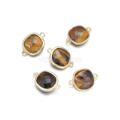 Gemstone Faceted Square Double Rings Connectors, with Gold Plated Base Metal Findings, Approx 14mm, Sell by Piece