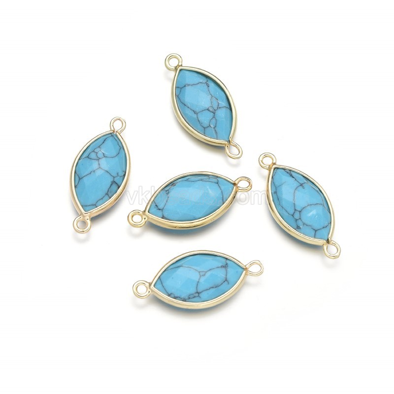 Gemstone Faceted Horse Eye Double Rings Base Metal Connectors, Approx 12x25mm, Sell by Piece