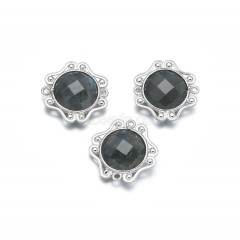 Gemstone Faceted Round Charms, with Silver Plated Base Metal Findings, Approx 24mm, Sell by Piece