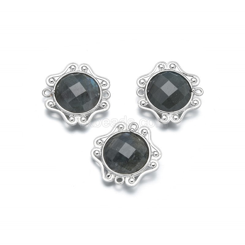Gemstone Faceted Round Charms, with Silver Plated Base Metal Findings, Approx 24mm, Sell by Piece