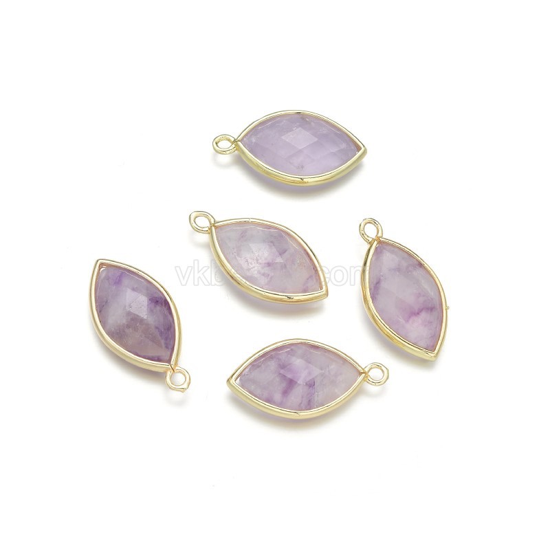 Gemstone Faceted Horse Eye  Charms, with Base Metal Edge, Approx 11.5x22mm, Sell by Piece