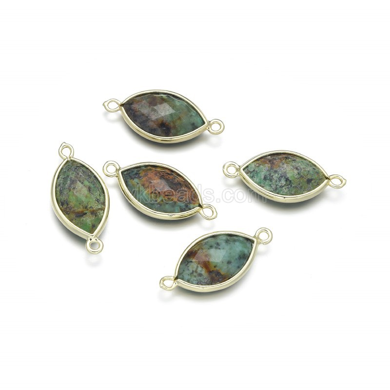 Gemstone Faceted Horse Eye Double Rings Connectors, with Gold Plated Base Metal Findings, Approx 12x25mm, Sell by Piece