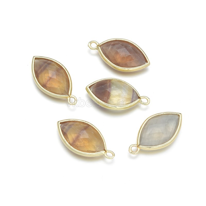 Gemstone Faceted Horse Eye Charms, with Gold Plated Base Metal Findings, Approx 11.5x22mm, Sell by Piece