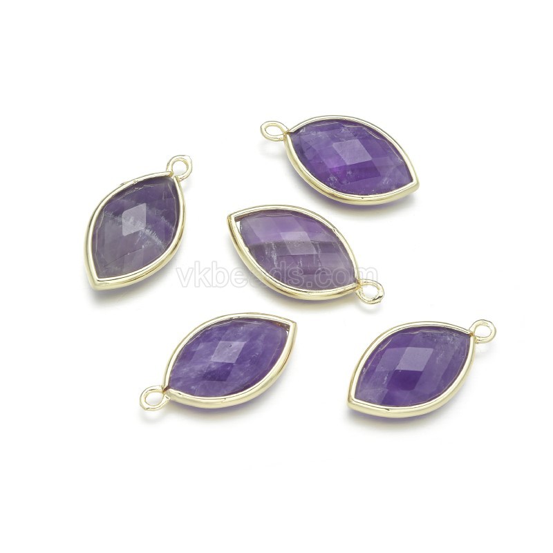 Gemstone Faceted Horse Eye  Charms, with Base Metal Edge, Approx 11.5x22mm, Sell by Piece