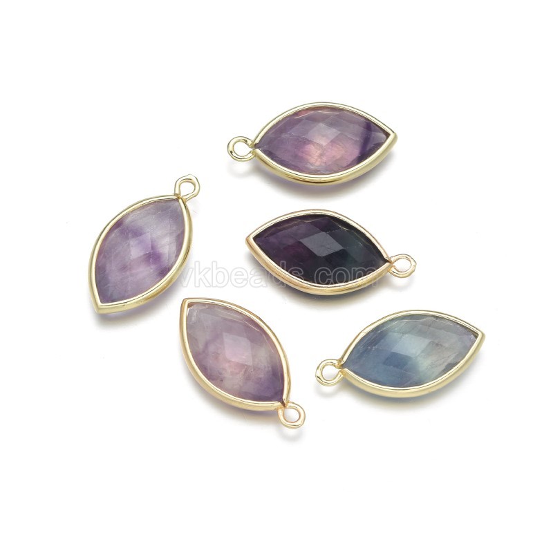 Gemstone Faceted Horse Eye Charms, with Gold Plated Base Metal Findings, Approx 11.5x22mm, Sell by Piece