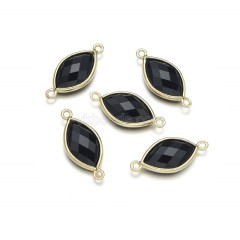 Gemstone Faceted Horse Eye Double Rings Connectors, with Gold Plated Base Metal Findings, Approx 12x25mm, Sell by Piece