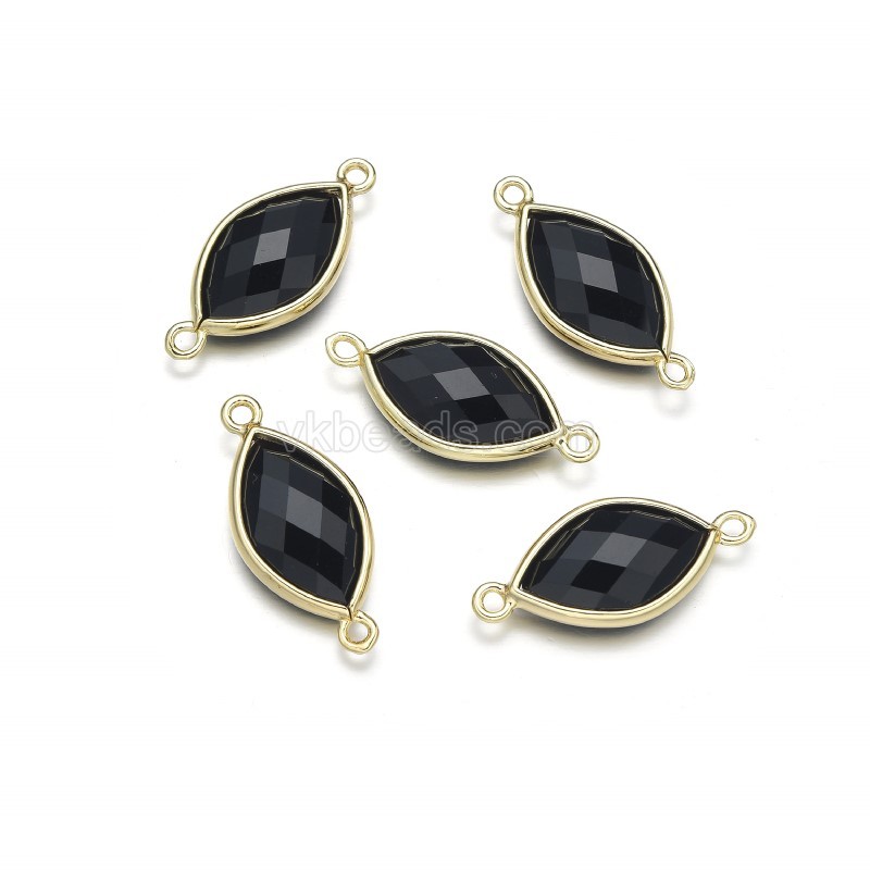 Gemstone Faceted Horse Eye Double Rings Connectors, with Gold Plated Base Metal Findings, Approx 12x25mm, Sell by Piece