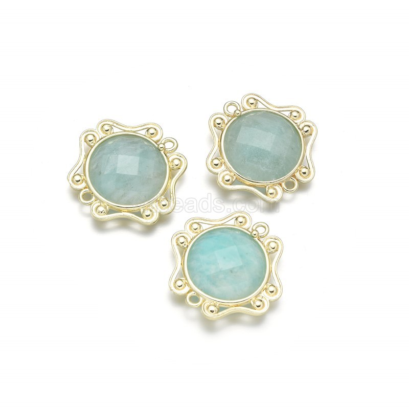 Gemstone Faceted Round Charms, with Silver Plated Base Metal Findings, Approx 24mm, Sell by Piece
